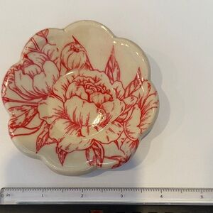 Floral Ceramic Trinket Dish in Red and Cream